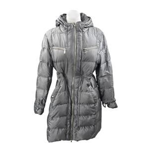 Michael Kors Gray Down Hoodie Hooded Long Sleeve Quilted Puffer Jacket Size L